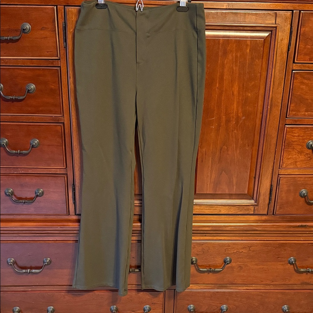 HALARA Women’s Flex, High Waist, Back Pocket, Slight Flare Pants, Dark Green, XL